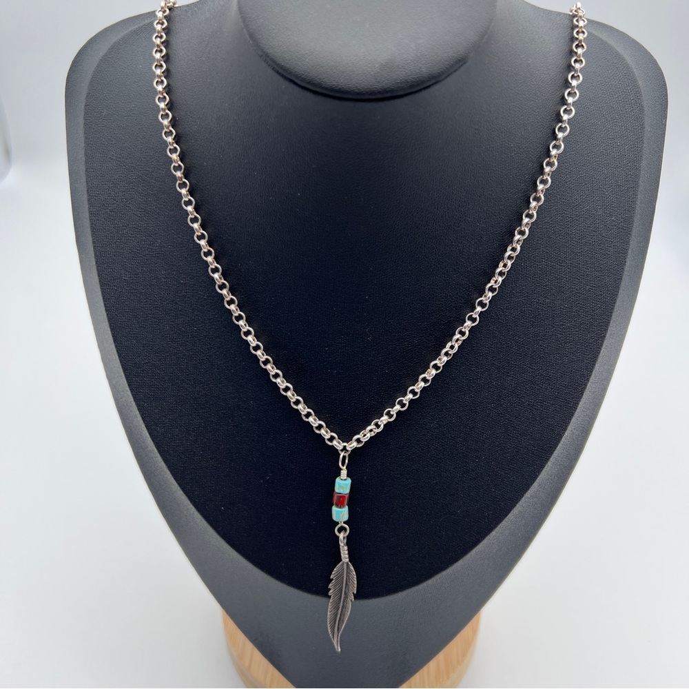 30” Long Necklace with Feather Pendant